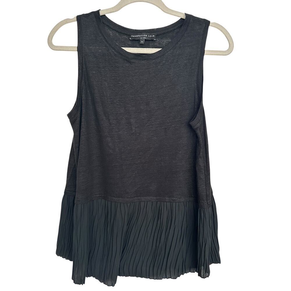 Generation Love Black Nolan Pleat Bottom Linen Tank, Size M, Like New